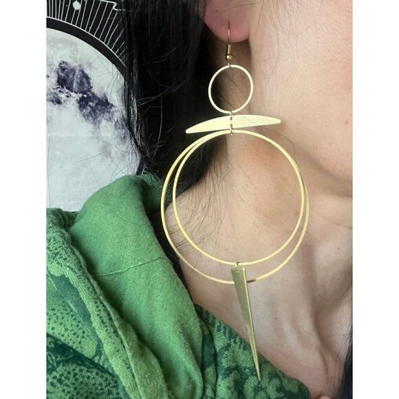 Tribal Gypsy Hoop Spear Earrings - Picture 4 of 5